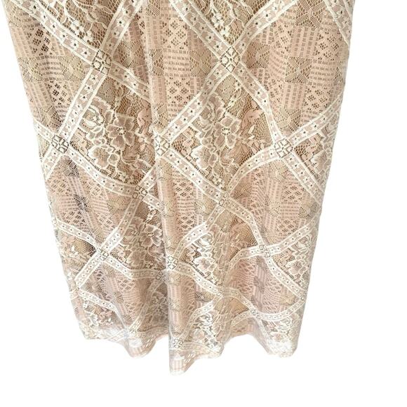 NSR NWTs Ana Rose Lace Tan Cream Romantic Dress size XS Midi Puff Sleeves - Picture 6 of 12